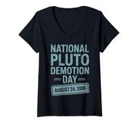 Womens Pluto Demotion Day 2006 Retro Astronomy Science Nerd V-Neck T-Shirt