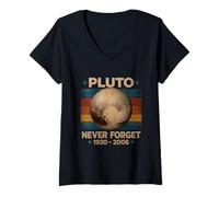 Womens Pluto Never Forget Funny Planet Tribute Astronomy V-Neck T-Shirt