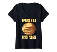 Womens Pluto Never Forget Space Enthusiast V-Neck T-Shirt