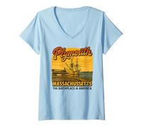 Womens Plymouth MA Mayflower Birthplace of America Massachusetts V-Neck T-Shirt