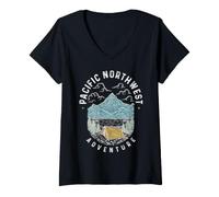 Women's PNW Pacific Northwest Camping Nature Lover V-Neck T-Shirt