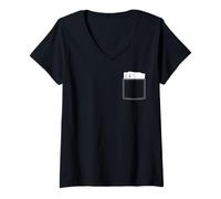 Womens Pocket Blackjack Cards Poker red Heart & Clubs design V-Neck T-Shirt