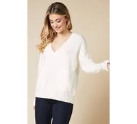 Womens Pocket Front V Neck Jumper Ecru XL