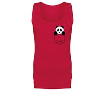 Womens Pocket Panda Bear Cute Animal Print Vest Tank Top Red UK 16 (XXL)