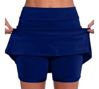 Women's Pocket Pants Solid Mid Waist Culottes Short Skirts Skinny Pants Slip Skirt (Dark Blue, M)