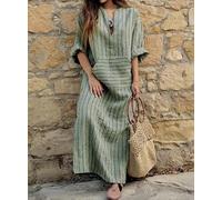 Women's Pocket Skirt European and American Cotton and Linen Dyed Striped Loose Long Dress