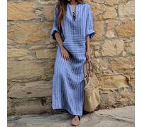Women's Pocket Skirt European and American Cotton and Linen Dyed Striped Loose Long Dress