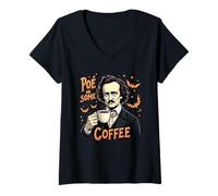 Womens Poe Me Some Coffee Funny Edgar Allan Poe Pun V-Neck T-Shirt