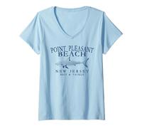 Womens Point Pleasant Beach New Jersey Shark Arched Navy Blue V-Neck T-Shirt