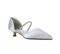 'Laura' Diamante Strap Kitten Heel Pointed Toe Court Shoes XY London Metallic Silver 6