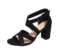Women's Pointed Open Toe Chunky Heel Sandals - Crisscross Straps Fashionable High Heeled, European Style for Parties#g Black