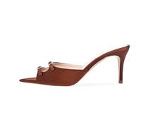 Women's Pointed Open Toe High Heels Mules Sandals, Slip-on Stiletto Heels Dress Sandals, Slingback Slippers Mules Wedding Office Basic Summer Shoes,Brown,2 UK