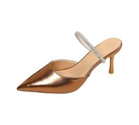Women's Pointed Pumps with Rhinestone Straps Elegant Slingback High Heels Large Sizes Pumps Slip on Shoes with Narrow Heel Bridal Shoes for Party Wedding Everyday, gold, 6 UK