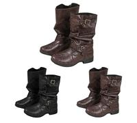 Women's Pointed Toe Ankle Boots, Mid-Millet Winter Boots, Pleated Boot, Large Size Wide Boots, Winter Warm Boots, Solid Colour, Square Heel Boot, Slouchy Boots, Brown, 4 UK