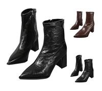 Women's Pointed Toe Ankle Boots Side Zipper Stiletto High Heel Chunky Cowboy Cowgirls Short Boots Ladies Western Casual Comfort Lightweight Leather Shoes Size 5.5 Black