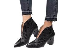 Women's Pointed Toe Ankle Boots with Textured Upper and Low Block Heel | Slip-on ankle boot design with a pointed toe, side opening and sturdy block heel, shown in black, navy and burgundy colour