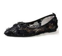 Women's Pointed Toe Ballet Flats Mesh Flowers Decor Soft Sole Lightweight Comfort Elegant Shoes for Casual and Party (Black,8)