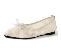 Women's Pointed Toe Ballet Flats Mesh Flowers Decor Soft Sole Lightweight Comfort Elegant Shoes for Casual and Party (Beige,7)