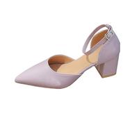 Women's Pointed Toe Block Heel Pumps, Ankle Strap Closed Toe Sandals, Elegant Solid Color Heeled Shoes for Work, Parties and Dancing