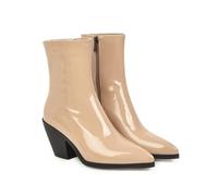Women's Pointed Toe Chunky Stacked Heel Faux Leather Fall Booties Apricot