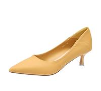Women's Pointed Toe Fine High Heels French Closed Mouth Commuter Comfortable Career Work Shoes Sexy Low Top Classic Wedding Dress Shoes Yellow