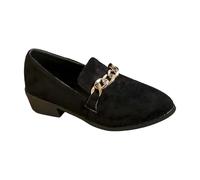 Women's Pointed Toe Flat enny Loafer for Faux Suede Metal Chain occasin Chunky Block Heels Breathable Comfortable Work Shoes Cute Slip-On Ballet Flat Boat Footwear for Parties (Black, 5.5)