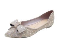Women's Pointed Toe Flat Shoes Diamante Embellished Trim Bow-Knot Ballerina Shoes Sole-Simple Slip On Lightweight Office Pump Plus Size Business Loafers (Purple, 6)