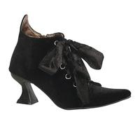 Women's Pointed Toe, Front Lacing Heel, Side Zip, Leather or Suede High Ankle Boots, Carved Heel Medieval Retro Style for Party, Cosplay and Show, 01 Black2, 6 UK