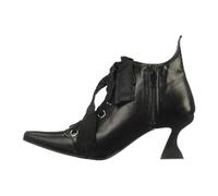 Women's Pointed Toe, Front Lacing Heel, Side Zip, Leather or Suede High Ankle Boots, Carved Heel Medieval Retro Style for Party, Cosplay and Show, 01 Black1, 4 UK