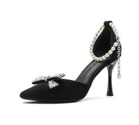 Women's Pointed Toe Heeled Sandals with Pearl Straps - 8.5cm Stiletto Heel for Work, Date Night, Wedding, Special Occasions,Black,2.5 UK