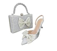 Women's Pointed Toe Heels with Rhinestones Skeleton Butterfly-Knot Design Silver