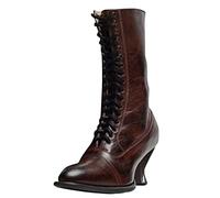 Women's Pointed Toe Lace Up Victorian Boots Distressed Faux Leather
