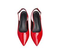 Women's Pointed-Toe Low-Heel Shoes with Back Strap, Plus Size, Patent Leather, Adjustable Buckle Commuter Sandals,red,5 UK