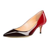Women's Pointed Toe Matte Leather Elegant Comfort Slip On Kitten Heel Dress Court Shoes Red-Black Size 38