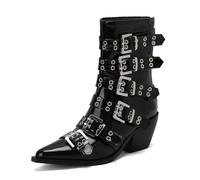 Women's Pointed Toe Multiple Buckles Plus Size Knight Boots Punk Style Back Zipper Faux Leather Motorcycle Boots for Women Ladies Girls Black PL Size 5.5