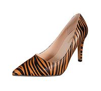 Womens Pointed Toe Office Work Court Shoes Zebra Print Party Wedding Shoes Mid High Heel Pumps Slip On Court Shoe Mary Janes Size 4.5 1_Brown