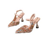 Women's Pointed-Toe Open-Back High Heels with Adjustable Buckle and Unique Heel for Banquets, Weddings, Parties, and Commuting,Pink,7.5 UK