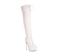Women's Pointed Toe Over-the-knee Boots Thigh Boots Metal Stiletto Heels Waterproof Platform Decorative Front Laces Side Zipper Height 17CM