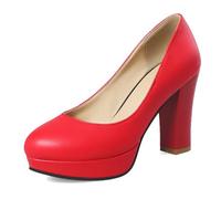 Women's Pointed Toe Platform Office Shoes Slip-On High Heel Work Pumps Professional Court Shoes for Office Work & Business Meetings Classic Dress Footwear,Red,2 UK
