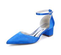 Womens Pointed Toe Pumps Shoes Ankle Strap Chunky Low Heels Lined Sandals Designed for Women,Royal Blue,6.5 UK