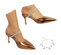 Women's Pointed Toe Pumps with Rhinestone Strap, Elegant Slingback High Heels Plus Size Pumps Slip on Shoes with Slim Heel Bridal Shoes for Party Wedding Everyday Wear Evening Events,Gold,4.5 UK