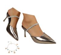 Women's Pointed Toe Pumps with Rhinestone Strap, Elegant Slingback High Heels Plus Size Pumps Slip on Shoes with Slim Heel Bridal Shoes for Party Wedding Everyday Wear Evening Events,Silver,6.5 UK