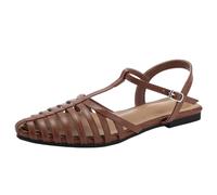 Womens Pointed Toe Roman Sandals Summer Orthopedic Hollow Closed Toe Leather Flat Gladiator Walking Shoes Ladies Arch Support Strappy Slingback Beach Sandal Adjustable Strap Shoe (Brown #2, 5)