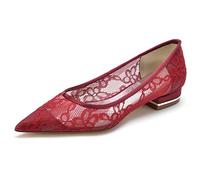 Women's Pointed Toe Satin Lace Heels, 2.5cm Low Heel Slip-On Pumps, Elegant Textured Finish, Day to Night Dress Shoes, Spring Wedding Ready,C,42