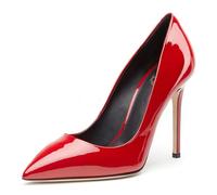 Women's Pointed Toe Shallow Stiletto Heels Comfortable Slip On Dress Pumps Shiny Patent Leather Gorgeous Heeled for Wedding Party Banquet Shoes,Red,5 UK