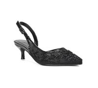 Women's Pointed Toe Slingback Kitten Heel Court Shoes Black Mesh Embroidered Heels Size 4