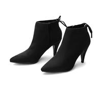 Womens Pointed Toe Stiletto Ankle Boots Low Kitten Heel Bowtie Strappy Fall Dress Booties Shoes, Black, 6 UK
