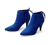 Womens Pointed Toe Stiletto Ankle Boots Low Kitten Heel Bowtie Strappy Fall Dress Booties Shoes, Blue, 4.5 UK