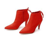 Womens Pointed Toe Stiletto Ankle Boots Low Kitten Heel Bowtie Strappy Fall Dress Booties Shoes, Orange Red, 5 UK