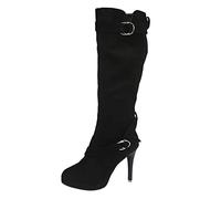 Womens Pointed Toe Stiletto Heel Knee High Boots Ladies Combat Boots Autumn Winter Fashion Womens Ladies Sexy Buckle Stretch Boots Graceful Ladies Casual Smart Party Shoes Booties